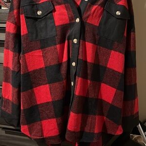 Haptics Red and Black Plaid Button-Up Shacket